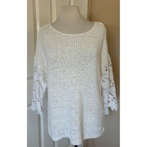 Chico's Ivory White Women's Knit Sweater with Lace Sleeves Chico's size 1, Reg 8